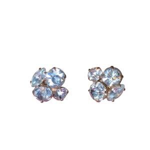 Vintage Signed Coro Blue Crystal Rhinestone Silver Tone Screw Back Earrings